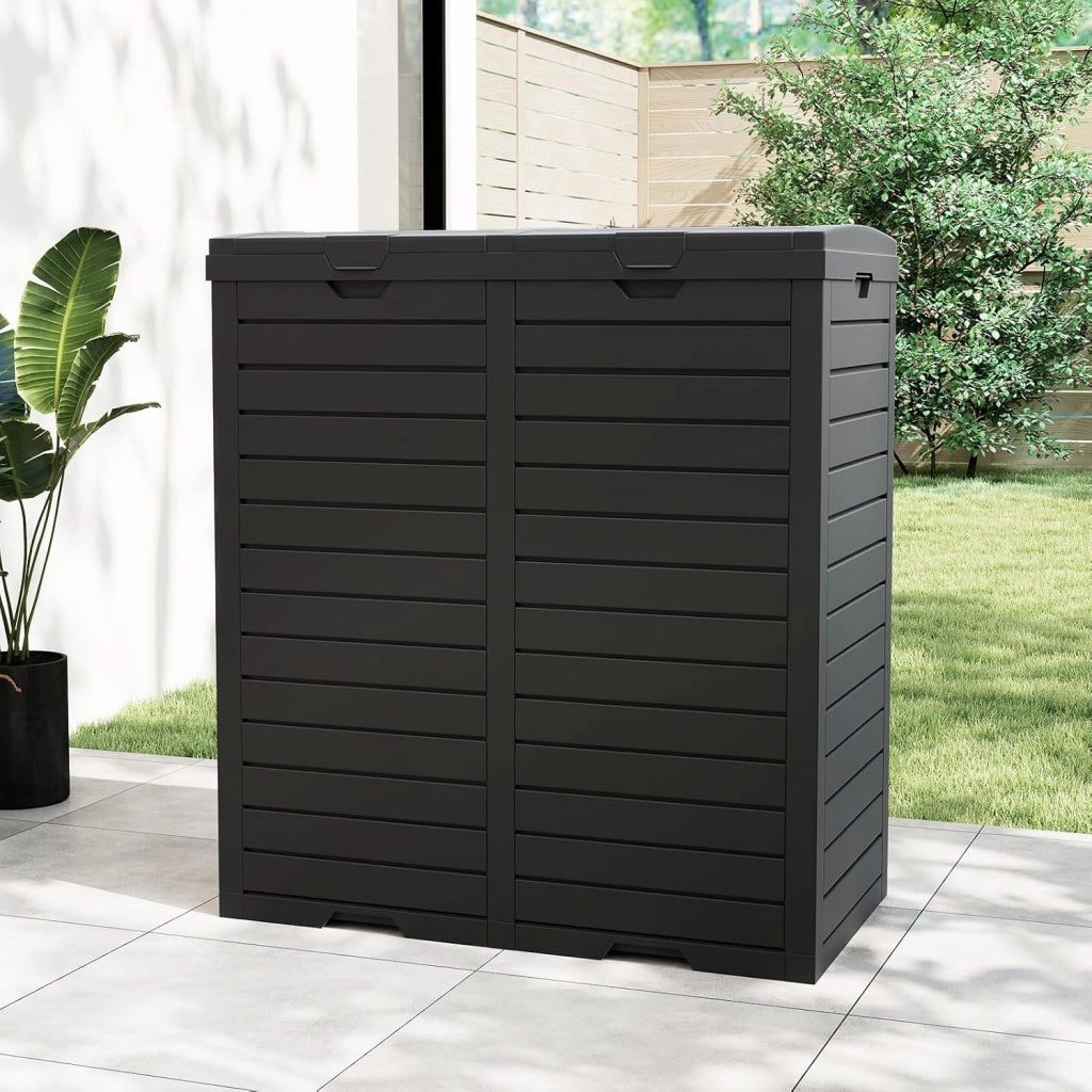 Pattumiera per Rifiuti Esterno e Interno 235 L, Contenitore per Raccolta Differenziata a Doppio Secchio Impermeabile con Coperchio, Vassoio e Maniglia, Bidone per Terrazza e Cucina (Nero)