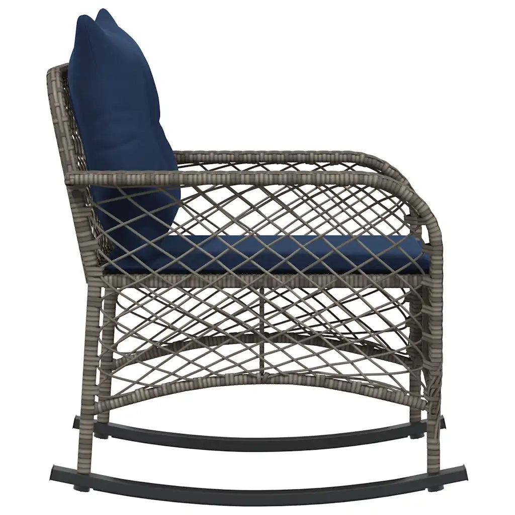 Sedia a Dondolo da Giardino | Sedie da Esterno con Cuscini in Polyrattan Grigio