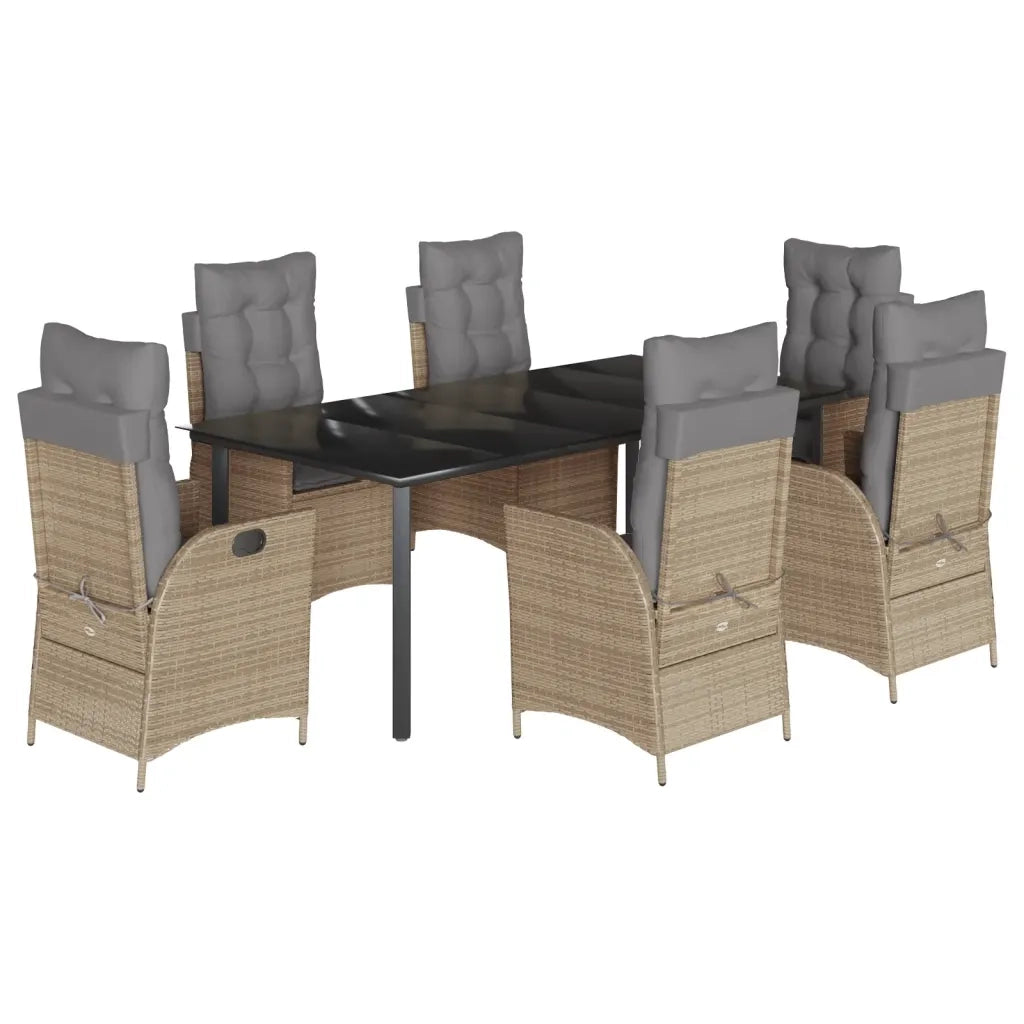 Set da Pranzo da Giardino 7 pz con Cuscini Beige in Polyrattan
