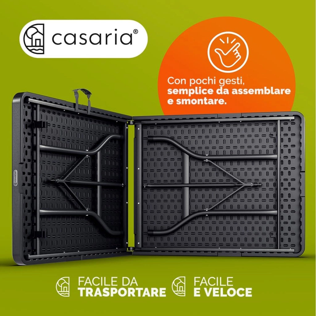 Tavolo da Giardino Portatile 183x76cm in Plastica 8 Persone Terrazza Balcone Tavolo da Campeggio Pieghevole