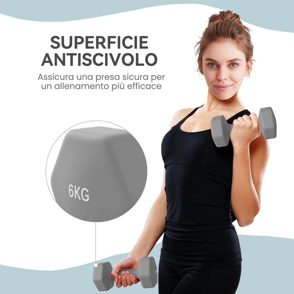 Set 2 Manubri Esagonali 6 kg ¨C zephmum ¨C Metallo e Plastica Grigio 22x10x10 cm