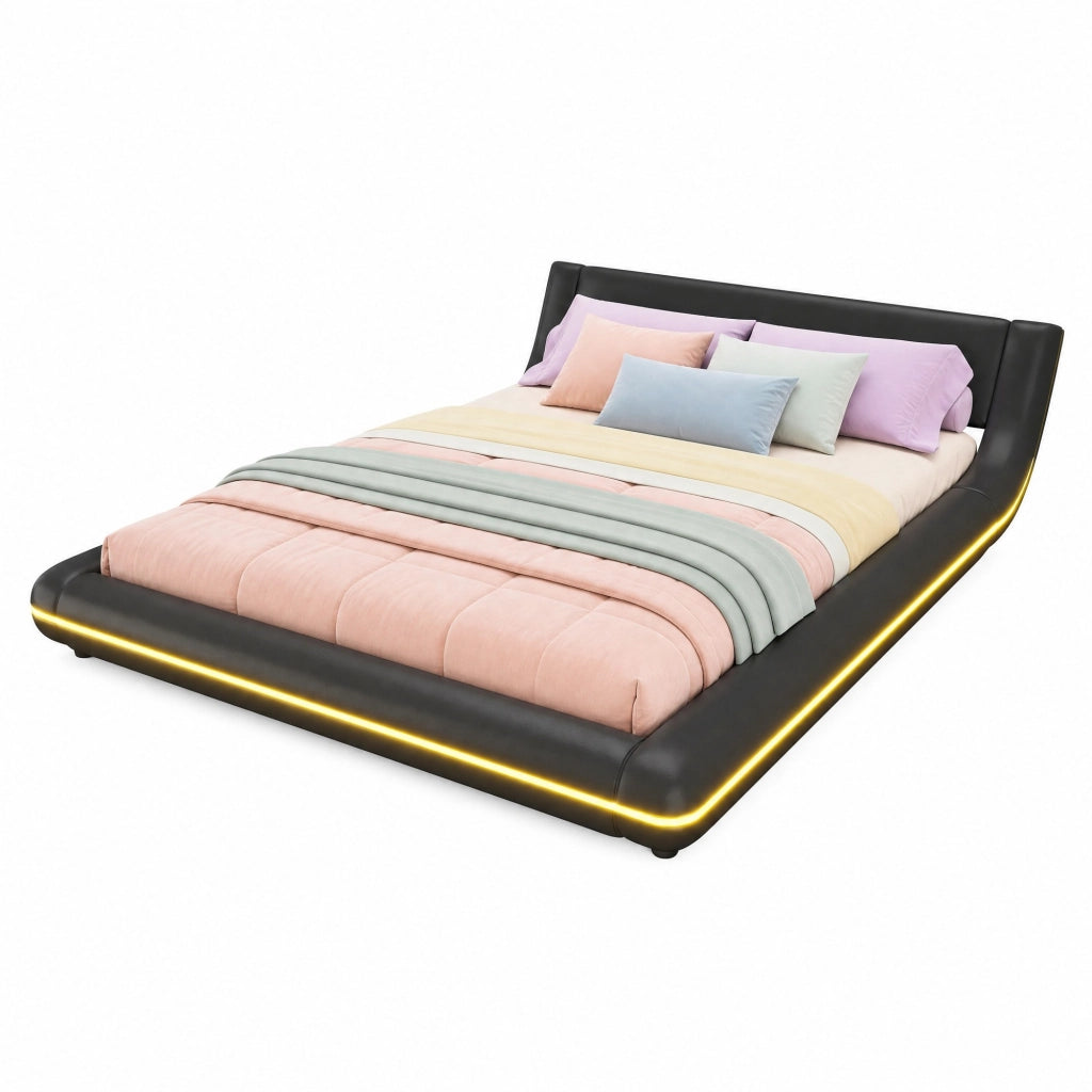 Letto basso 140x200 cm in PU con LED perimetrali