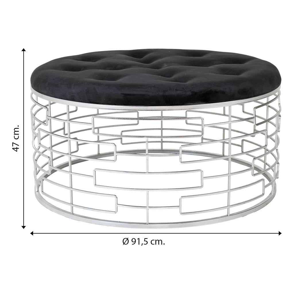 Sgabello rotonda in velluto nero e metallo argento d91,5x47h