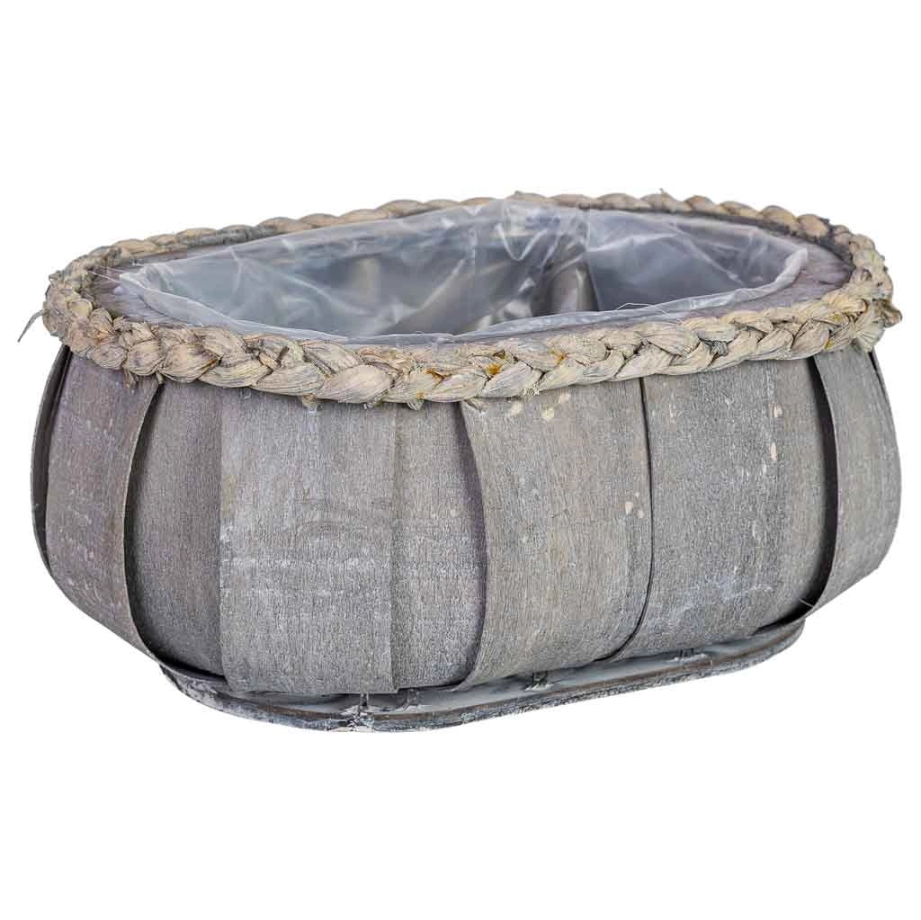 Cesto ovale in legno blu 25x17x11h cm
