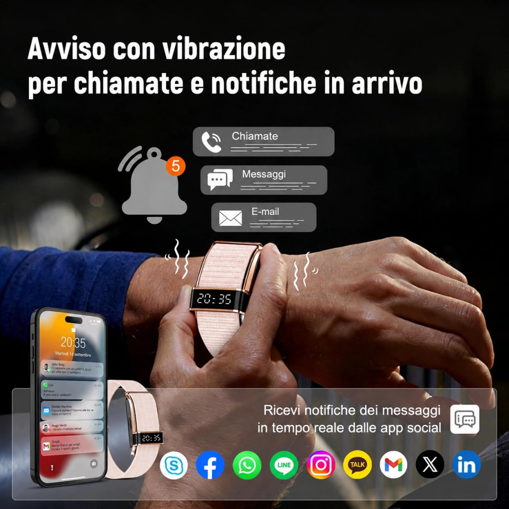 Smartwatch Orologio connesso con display nascosto; monitoraggio 24 ore su 24 della salute: battito cardiaco; HRV; SpO2 e sonno; 2 braccialetti; app gratuita per iOS e Android - rosa