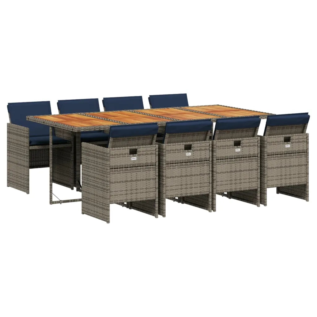 Set da pranzo da giardino da 9 pz con Cuscini in Polyrattan Grigio 3277696