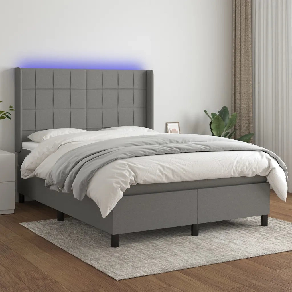Letto a Molle Materasso e LED Grigio Scuro 140x200cm in Tessuto cod mxl 40200