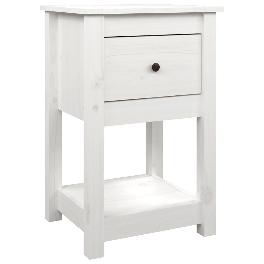 Set di 2 Comodini | Armadio da Notte | Mobiletto da notte Bianca 40x35x61,5 cm in Legno Massello di Pino