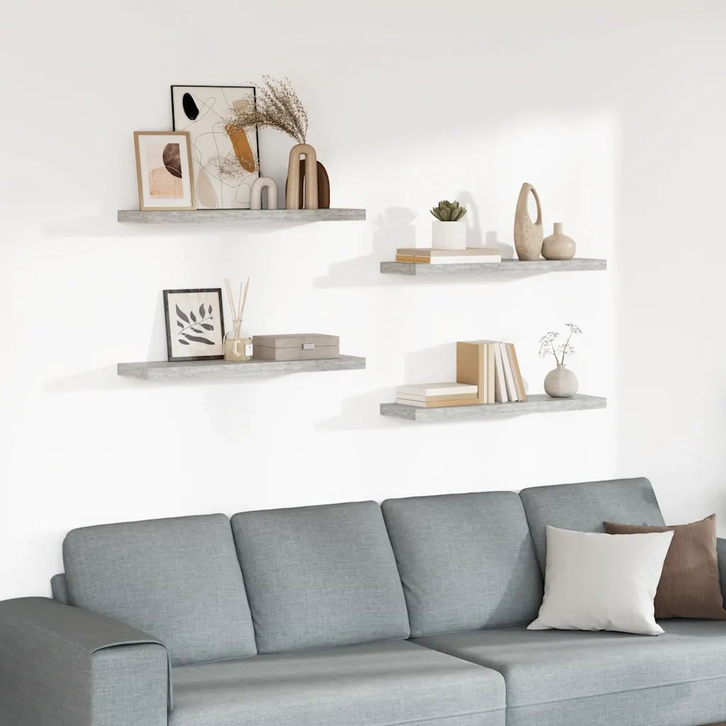 Scaffali a Parete 4 pz Grigio Cemento 80x23,5x3,8 cm in MDF 326602