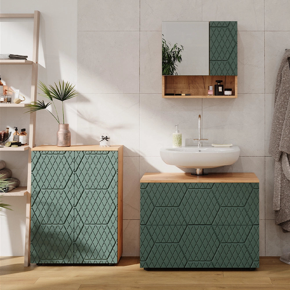 Vicco Specchio contenitore bagno Quercia verde/oro 54 x 55 cm