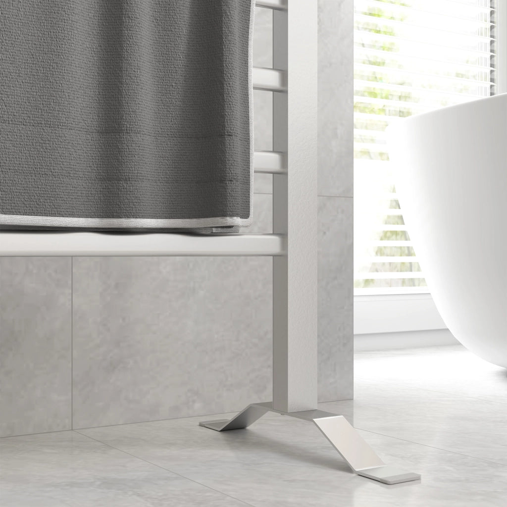 Scaldasalviette Elettrico da Terra o Parete 53x35x90 cm 150W con 8 Barre e Timer 2-4 Ore in Alluminio Argento