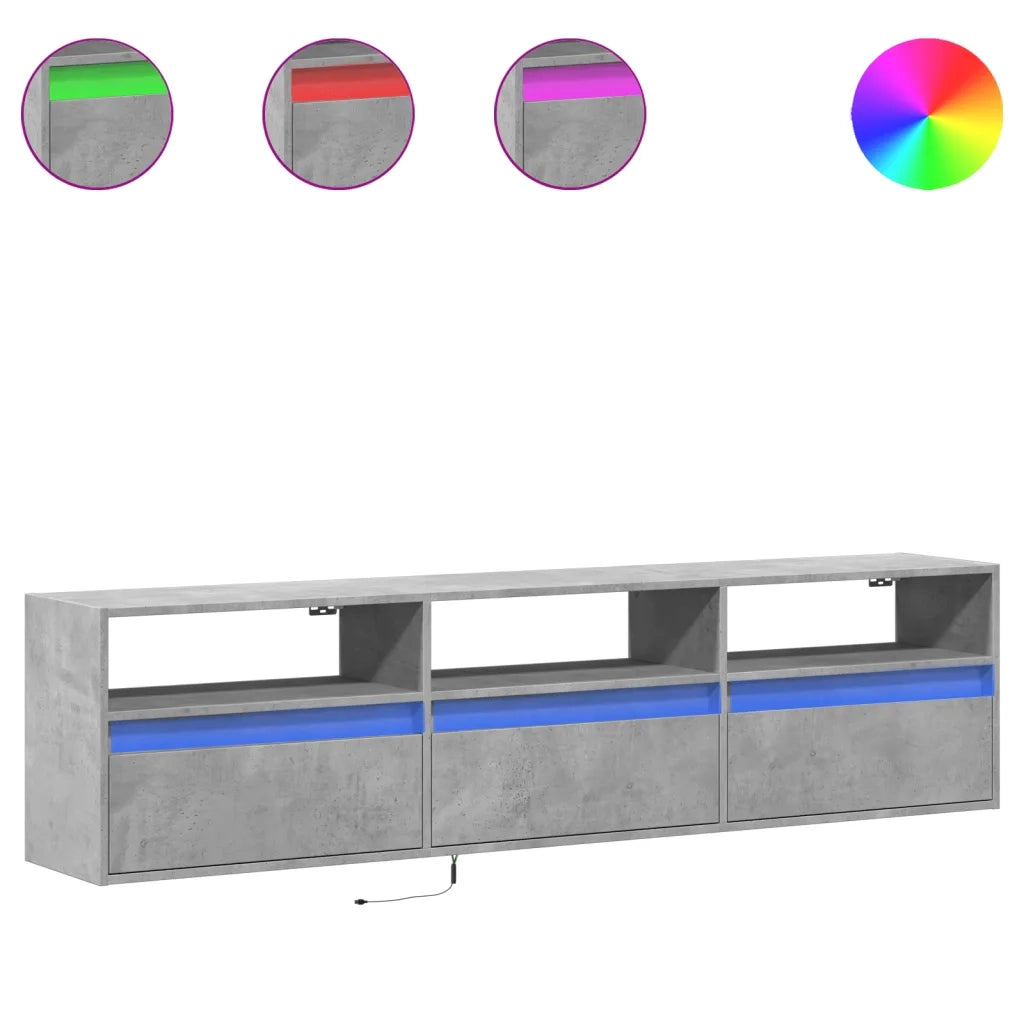 Mobile TV a Parete con LED-Mobile TV a Muro Grigio Cemento 180x31x45 cm