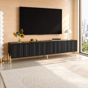 Mobile TV nero 190 cm con 4 ante; ripiani interni e gambe dorate