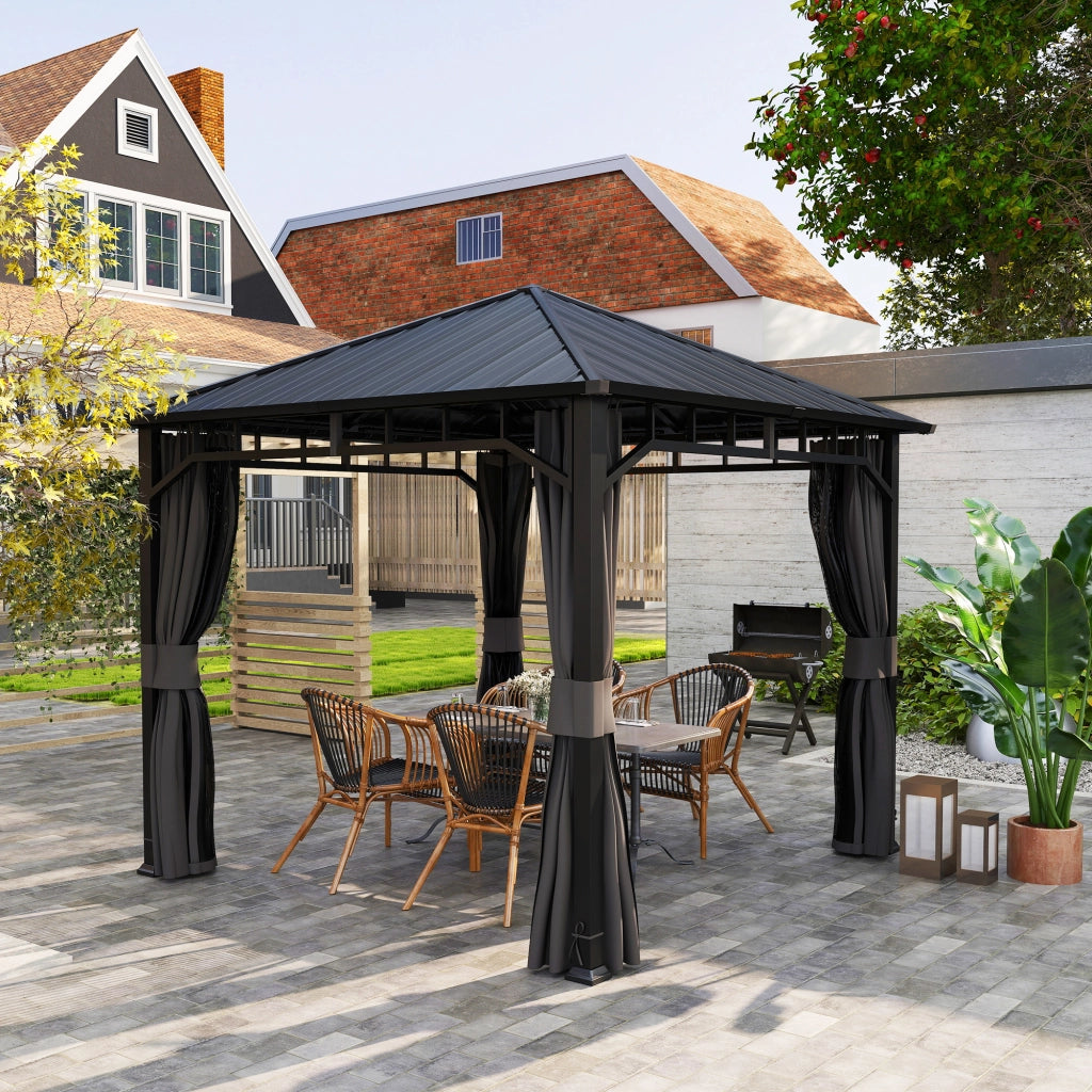 Gazebo Giardino 3x3 m ¨C zephmum ¨C Hardtop Scuro Impermeabile con Rete e Ganci
