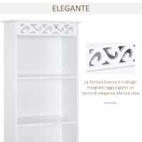 Mobiletto del Bagno a Torre 3 Ripiani Regolabili su 3 Livelli e 1 Ampio Armadietto Inferiore Manopole sull'Anta MDF Bianco 40x23x160cm