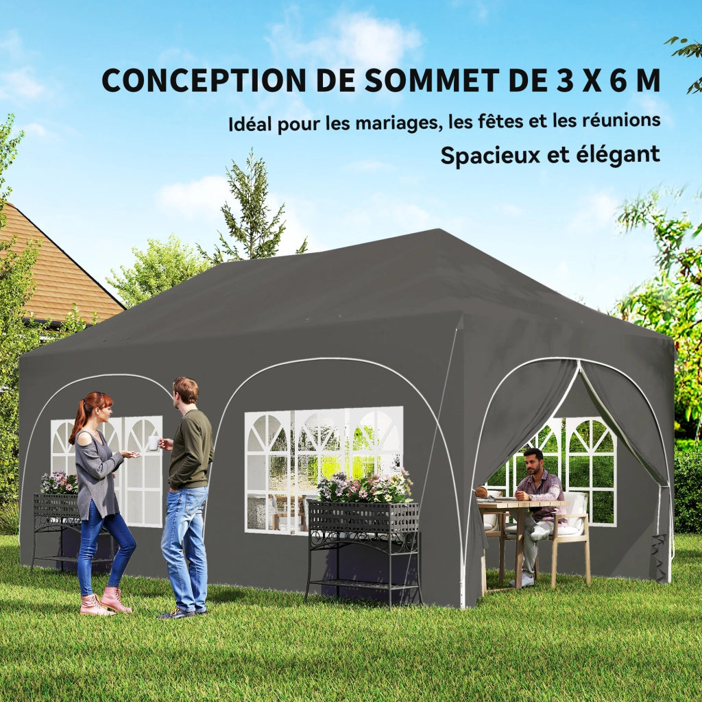 Tenda da giardino pieghevole impermeabile 3x6m ¨C zephmum ¨C grigio con 6 pareti laterali