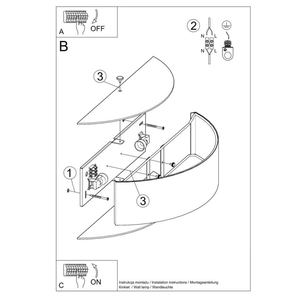 Lampada da parete SKALA Serie 2BM Tessuto bianco Vetro Acciaio 2x15W LED E27
