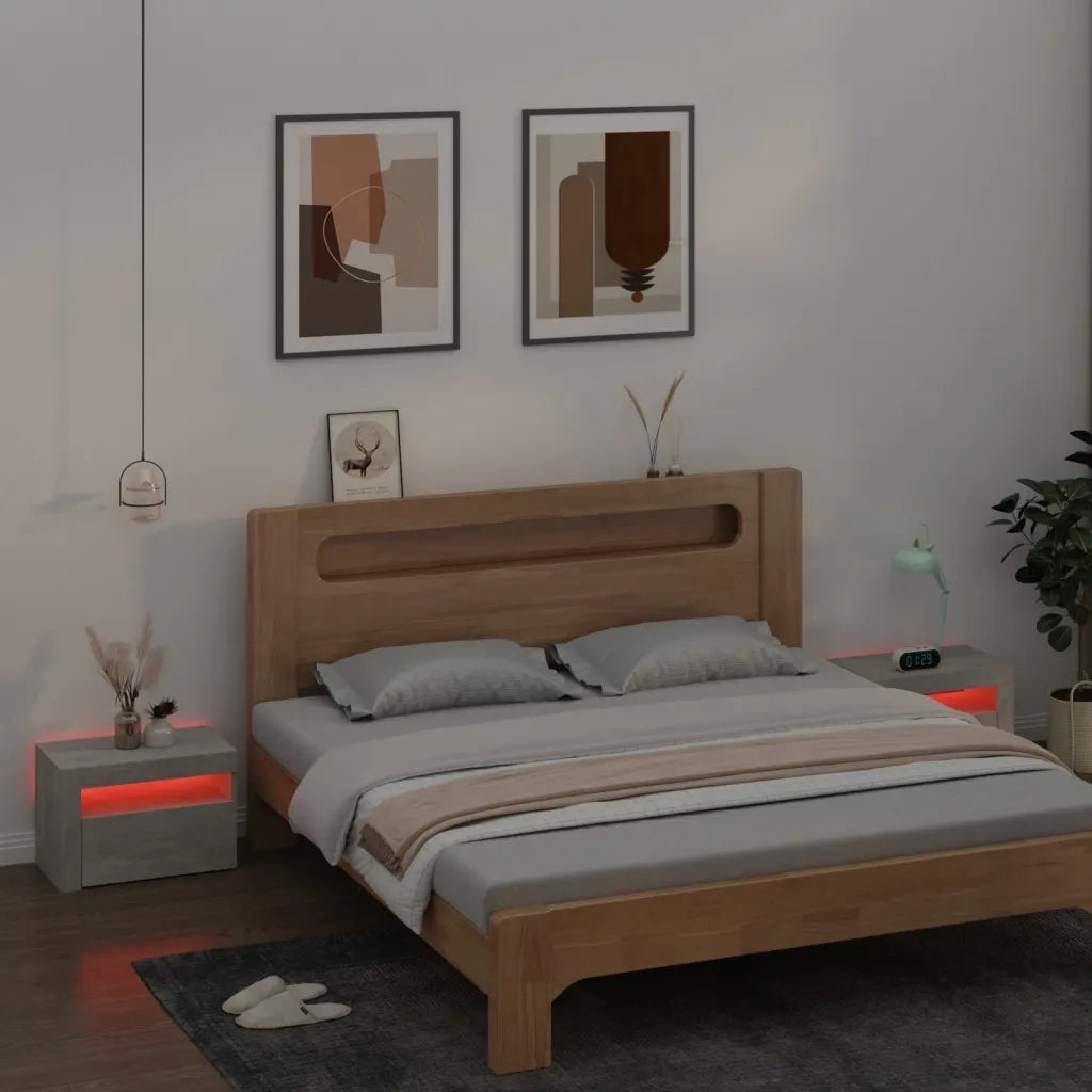 Set di 2 Comodini | Armadio da Notte | Mobiletto da notte con Luci a LED Grigio Cemento 60x35x40 cm