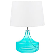 Lampada da Tavolo Turchese e Bianco con Base in Vetro Trasparente Paralume Tamburo in Poliestere Design Moderno