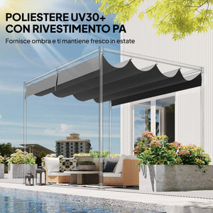Telo Pergola per Esterni 392x350 cm Anti UV con 8 Fori di Drenaggio in Poliestere Grigio Scuro