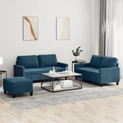 Set di Divani 3 pz con Cuscini Blu in Velluto