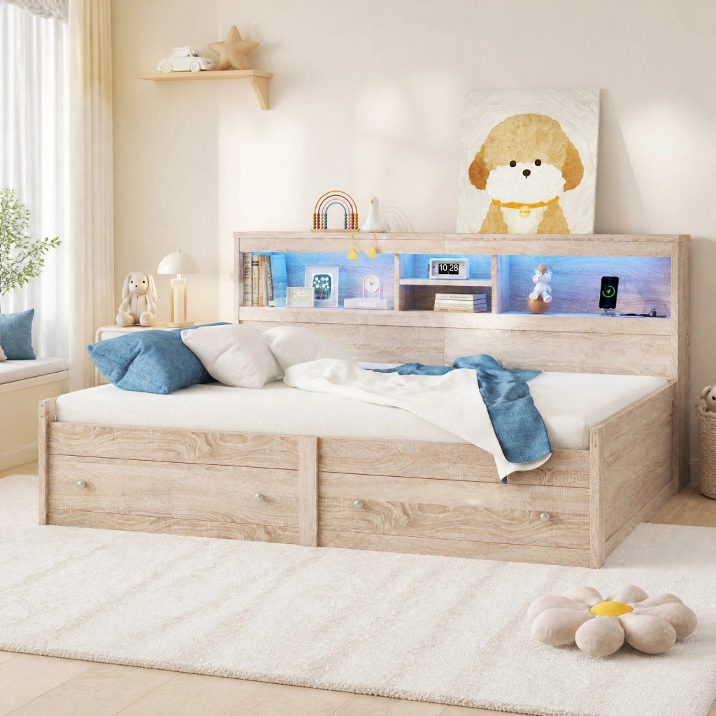 LETTO da giorno 90x200 cm in pannello di legno colore naturale