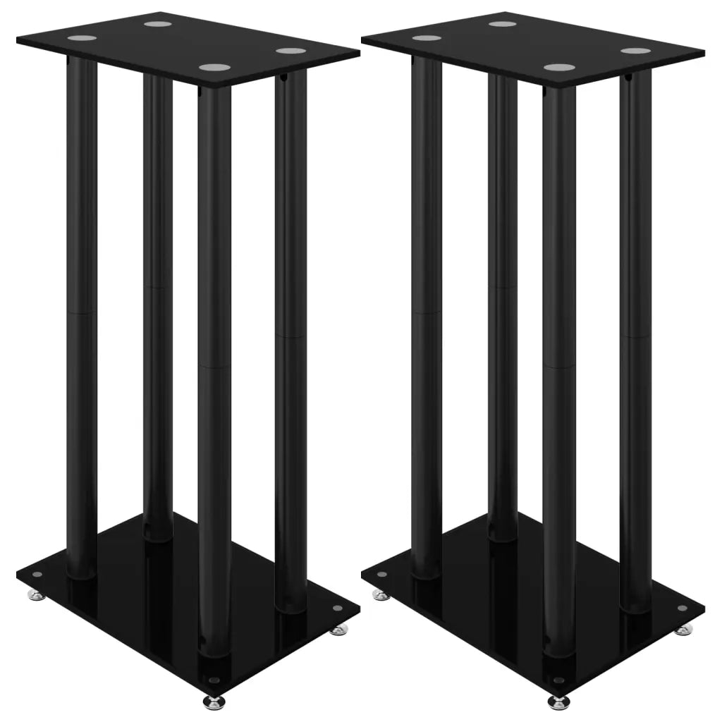 Pedane per Casse 2 pz Nero Vetro Temperato Design a 4 Pilastri CFW9663379