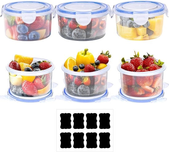 Set di contenitori per conservazione alimentare con coperchio, 6 contenitori a forma di cilindro da 300 ml, BPA-free, a chiusura ermetica e impermeabili in plastica, set da 12 contenitori per congelazione (6 contenitori + 6 coperchi)