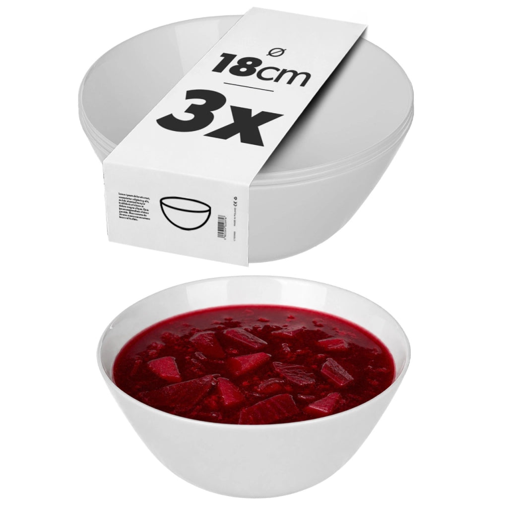 Set di 3 ciotole in vetro KADAX da 18 cm per insalata, zuppa e snack, colore bianco.