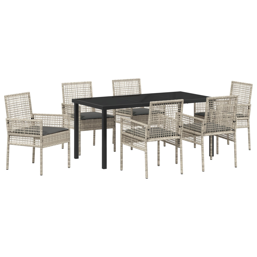 Set da pranzo da giardino 7 pezzi con cuscini Grigio chiaro Polyrattan