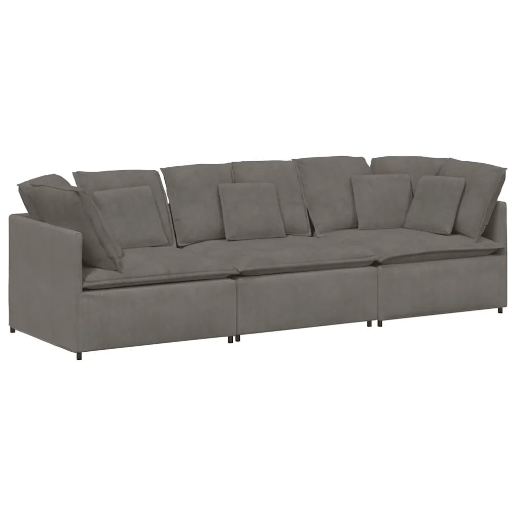 Divano Modulare con Cuscini in Tessuto a Coste Grigio Chiaro 3321287