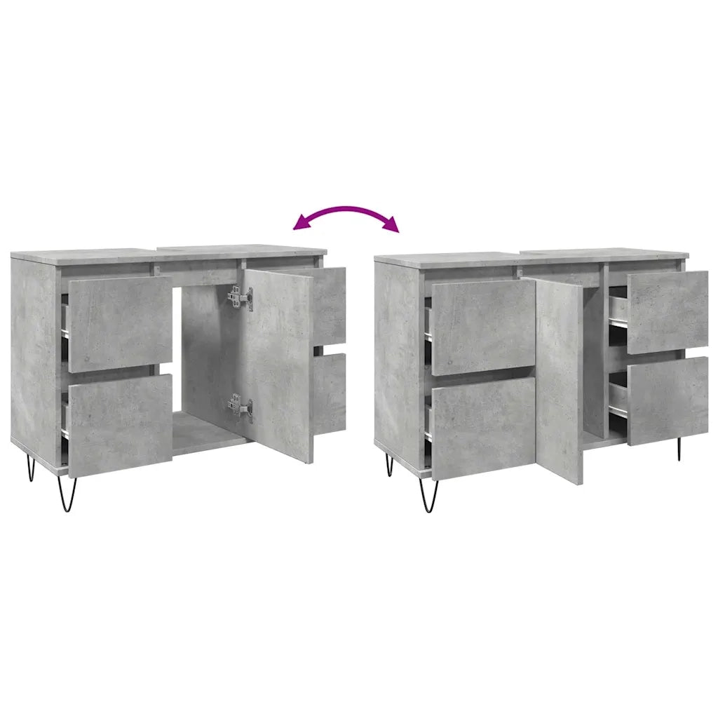 Armadietto da Bagno Grigio Cemento 80x33x60cm in Truciolato 857234