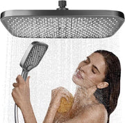 Regendouche a 360° con testa di doccia incastrabile - Doccia a 360° regolabile - Economia d'acqua e autoigiene - Design quadrato in acciaio inox - Accessorio bagno con stile lussuoso