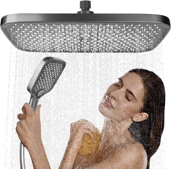 Regendouche a 360° con testa di doccia incastrabile - Doccia a 360° regolabile - Economia d'acqua e autoigiene - Design quadrato in acciaio inox - Accessorio bagno con stile lussuoso