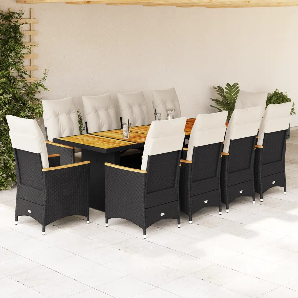 vidaXL Set da Bistrò da Giardino 11 pz con Cuscini Nero in Polyrattan