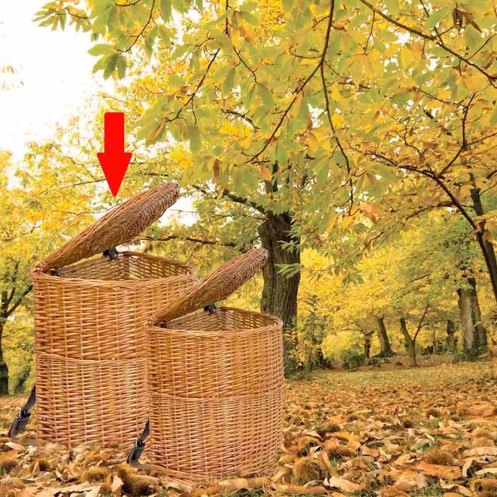 Cesto cesta zaino gerla vimini con coperchio e tracolla –41 cm x 30 cm x h 42 cm