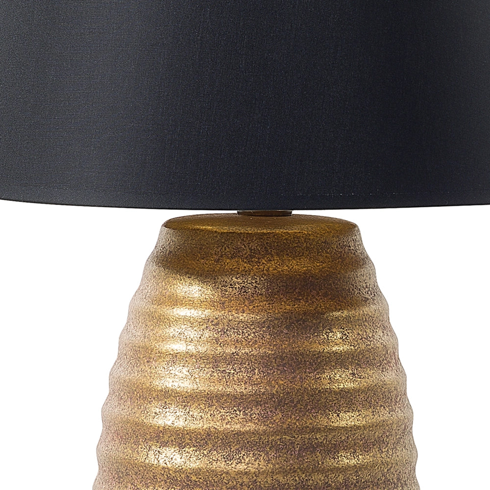 Lampada da tavolo Lampada da comodino con paralume in tessuto Nero con base in ceramica dorata