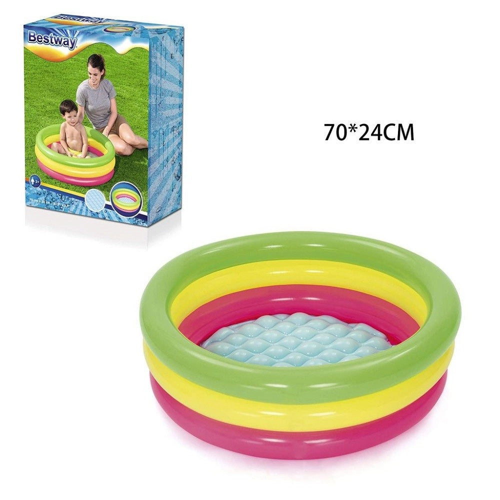 Trade Shop - Piscina Gonfiabile Tonda Summer Piscinetta Per Bambini A 3 Anelli 70x24cm 51128 -