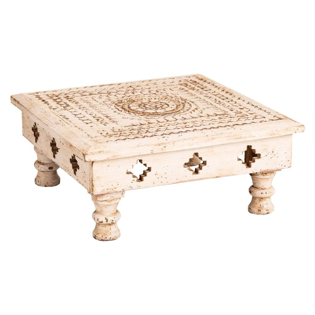 Tavolino in legno intagliato marrone 33x33x14h