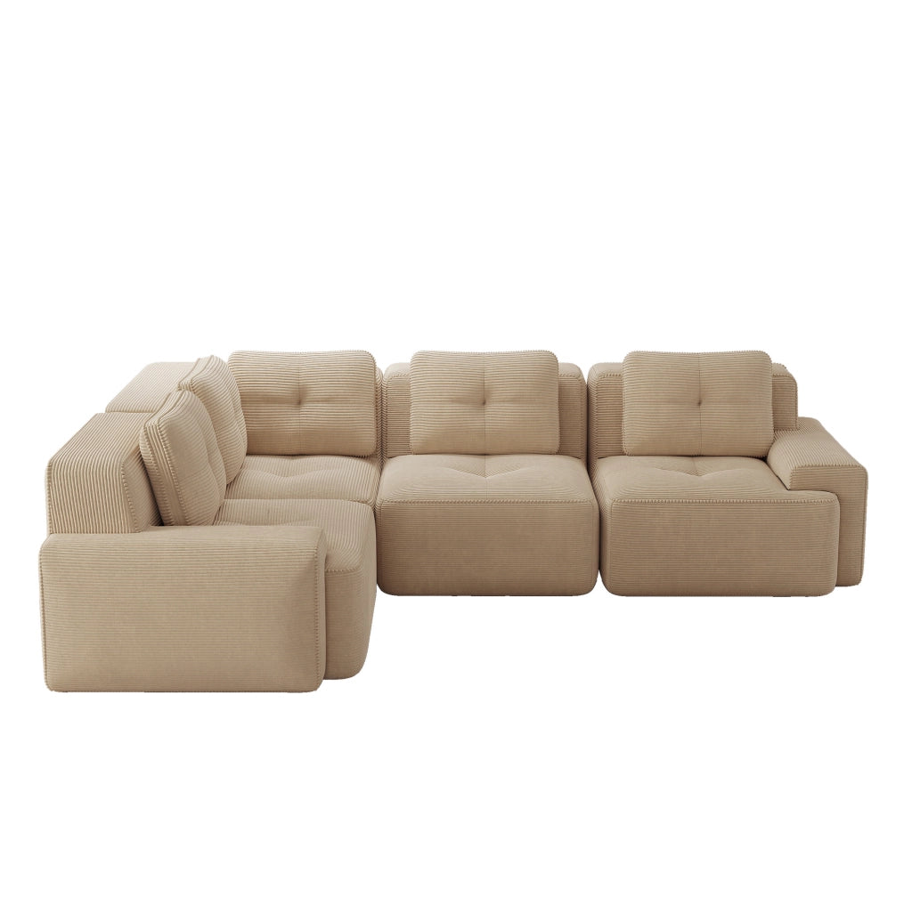 Divano angolare modulare in velluto a coste beige HOMVRA