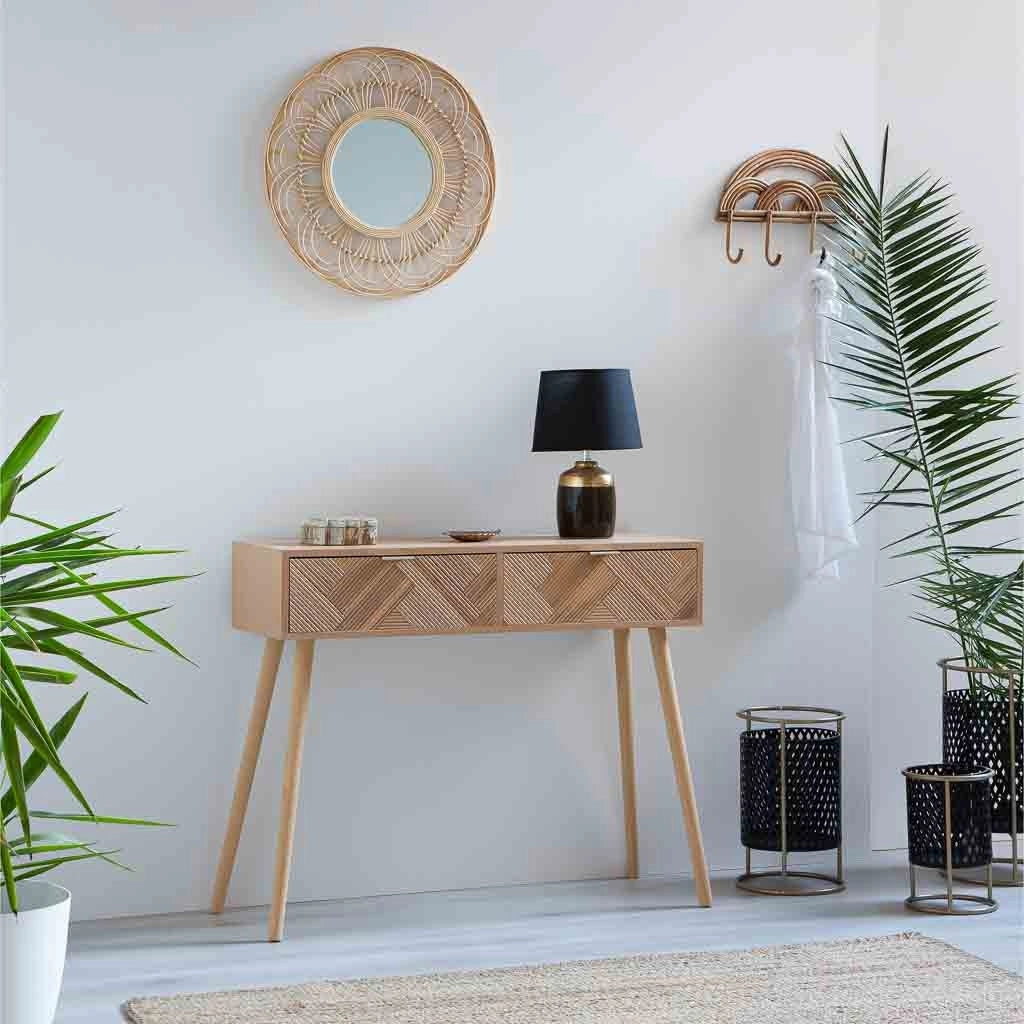 Mobile da ingresso in legno con 2 cassetti marroni 99x34x78