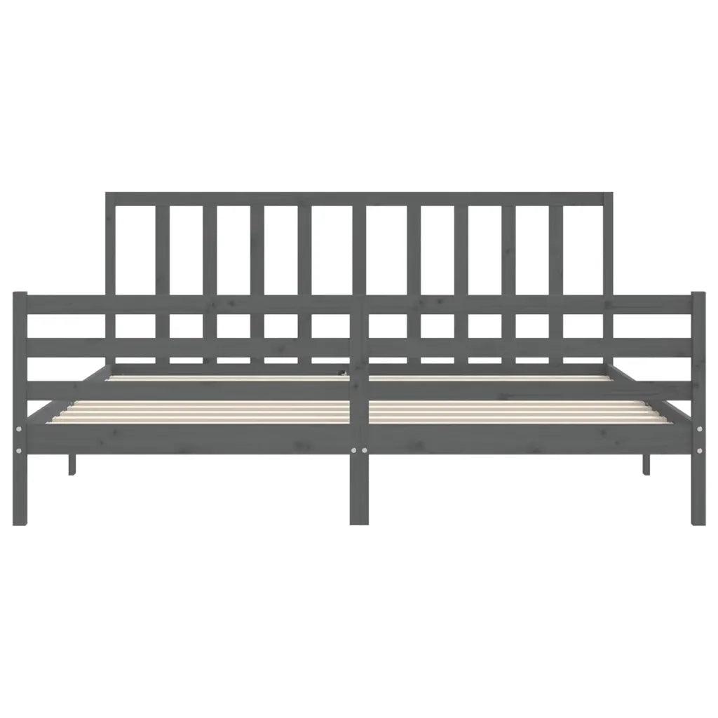 Letto matrimoniale | Letto per adulti | Giroletto con Testiera Grigio 200x200 cm in Legno Massello