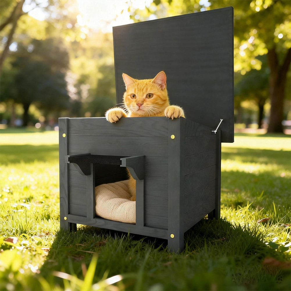 Casetta per Animali Domestici Grigia in Legno Cuccia Tetto Apribile 60x58x47cm
