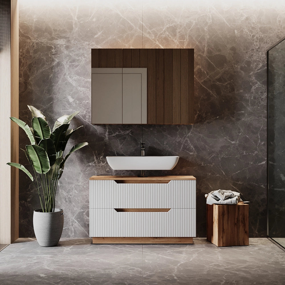 Vicco Set di mobili da bagno Rovere/bianco a strisce 2 parti