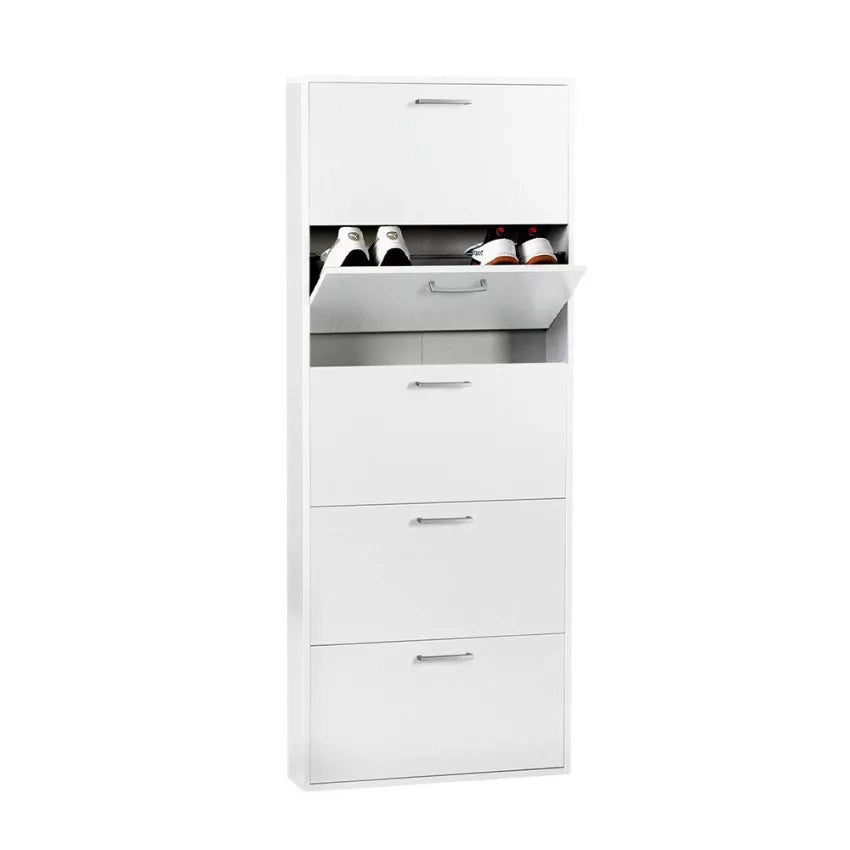 Scarpiera Salvaspazio 5 Ante 15 Paia 65x15x164 cm in Truciolare Nobilitato Bianca