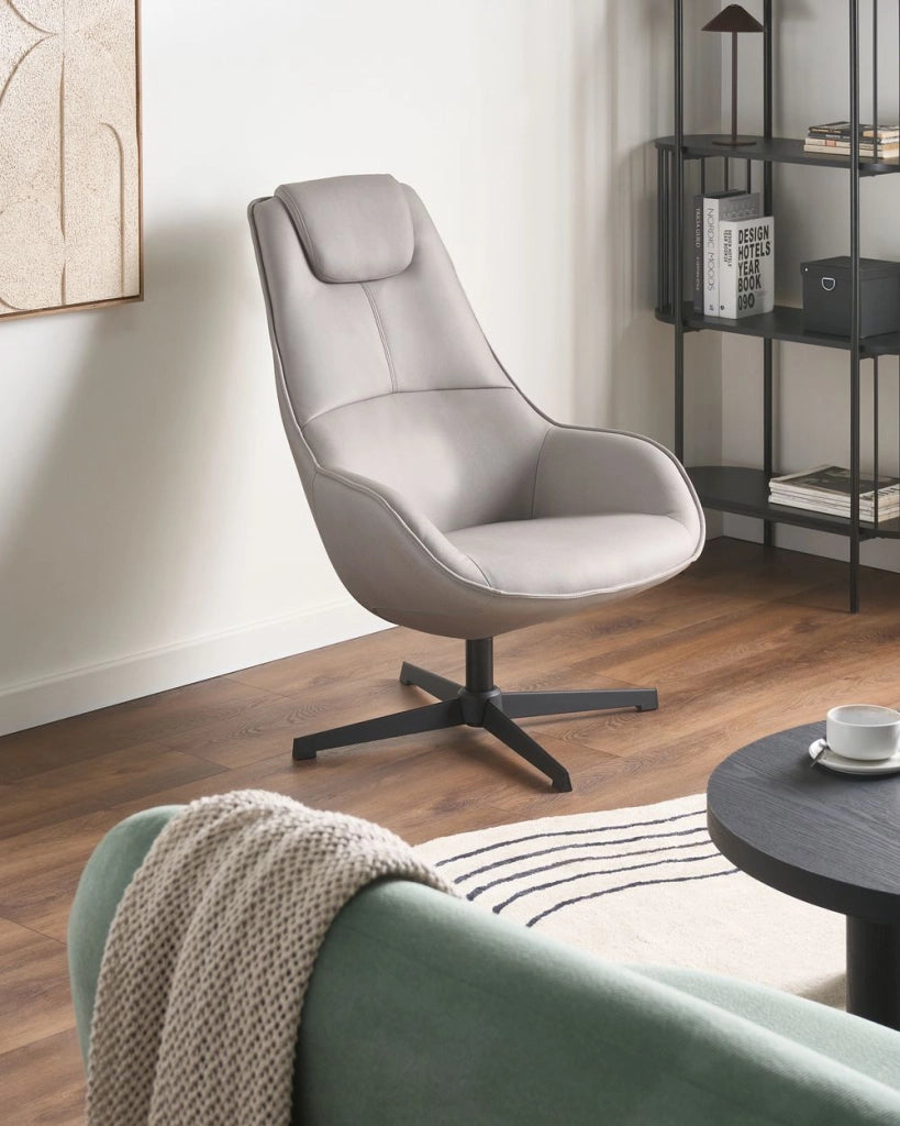 Poltrona girevole in ecopelle grigio chiaro con base girevole e schienale alto poltrona ergonomica