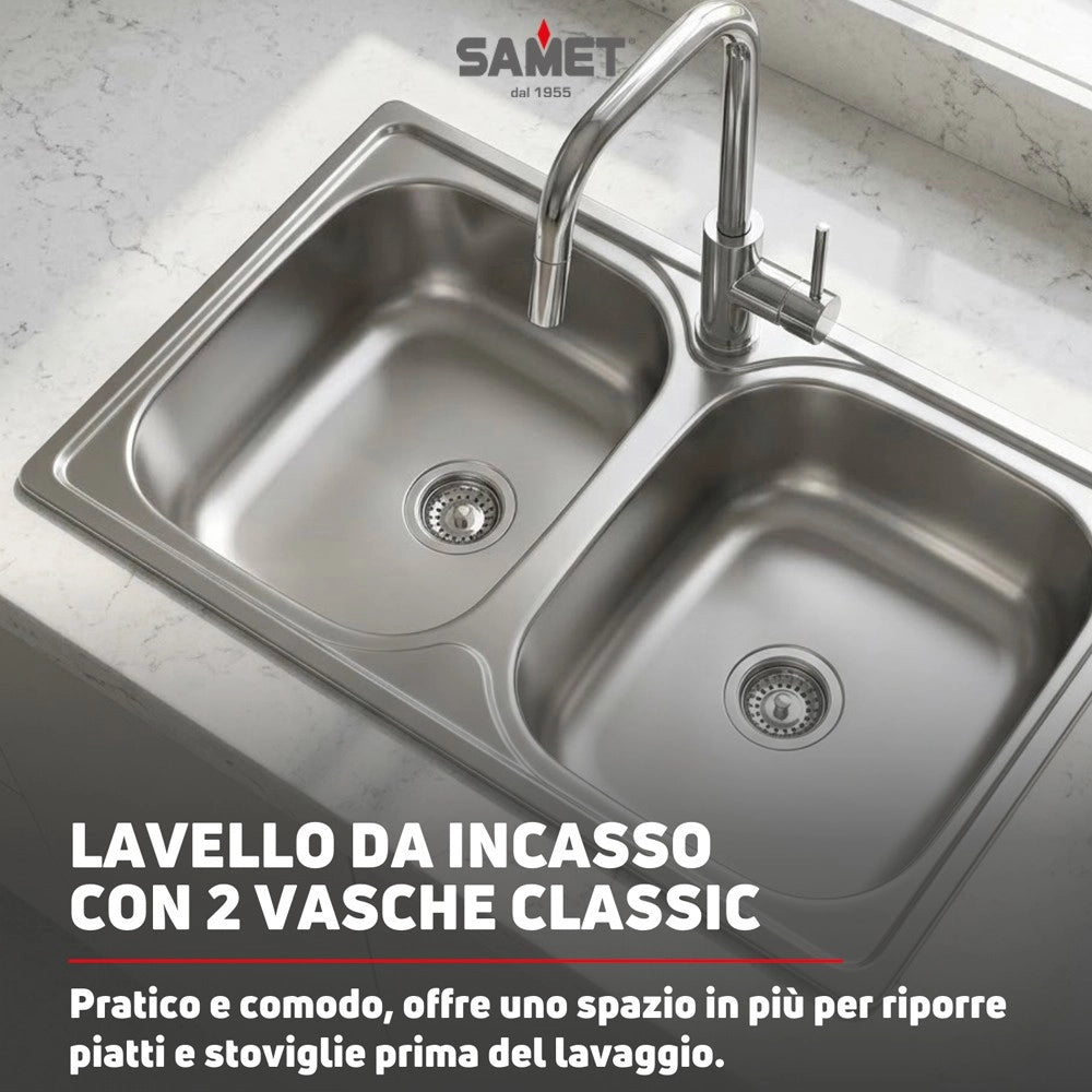 Lavello incasso cucina acciaio 79x50 cm due vasche Classic 170
