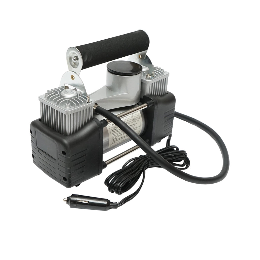 Compressore d’aria per gonfiaggio gomme 12V, 150 PSI, 85 l/min, 2 cilindri, cavo 3 m per presa accendisigari auto