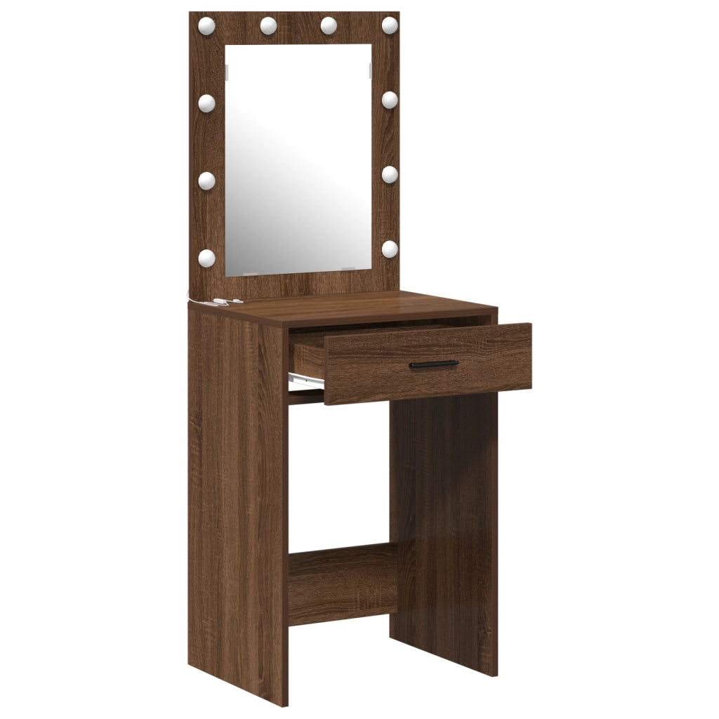 Tavolo da toeletta con luci LED Rovere marrone 50x41x135 cm