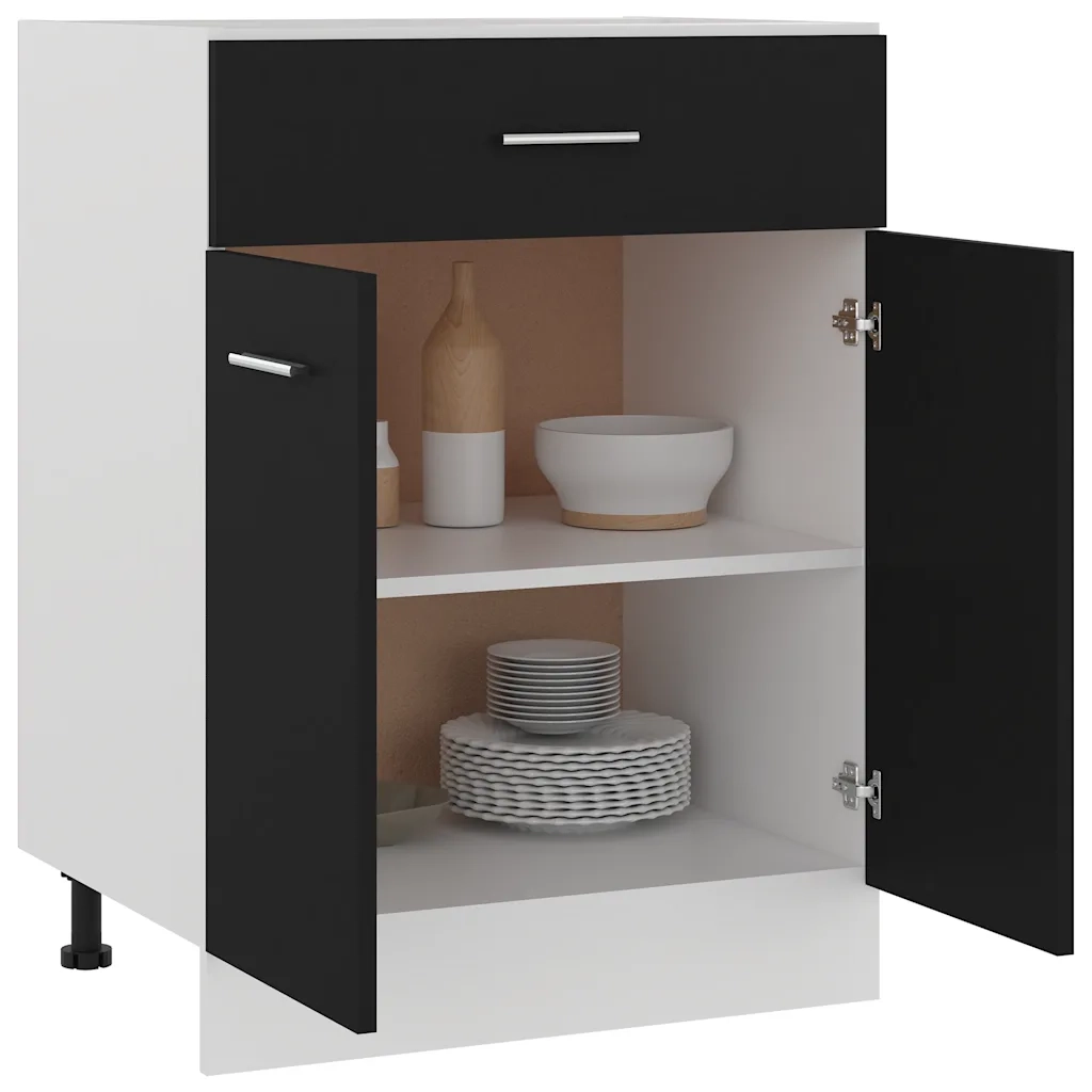 Pensile da cucina | Armadio Inferiore con Cassetto ¡°Lyon¡± Nero 60x46x81,5 cm